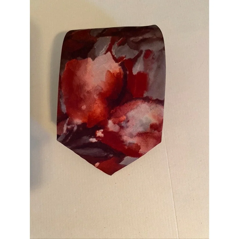 Surrey Mens Necktie Red Burgundy Abstract Floral Microfiber Art Silk Look Tie